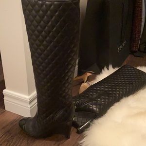 Authentic Chanel Quilted Wedged Boots. 39.